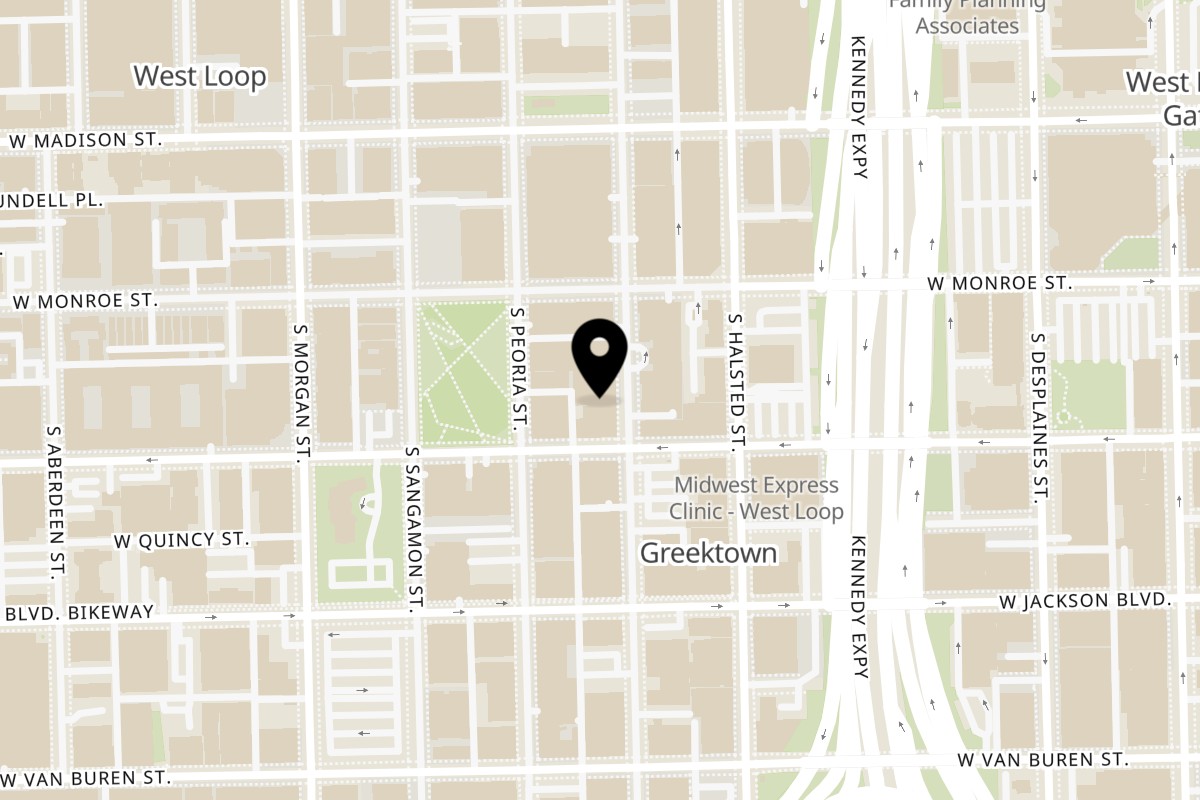 Map showing the location of Green Street Local on 130 S Green St in Chicago